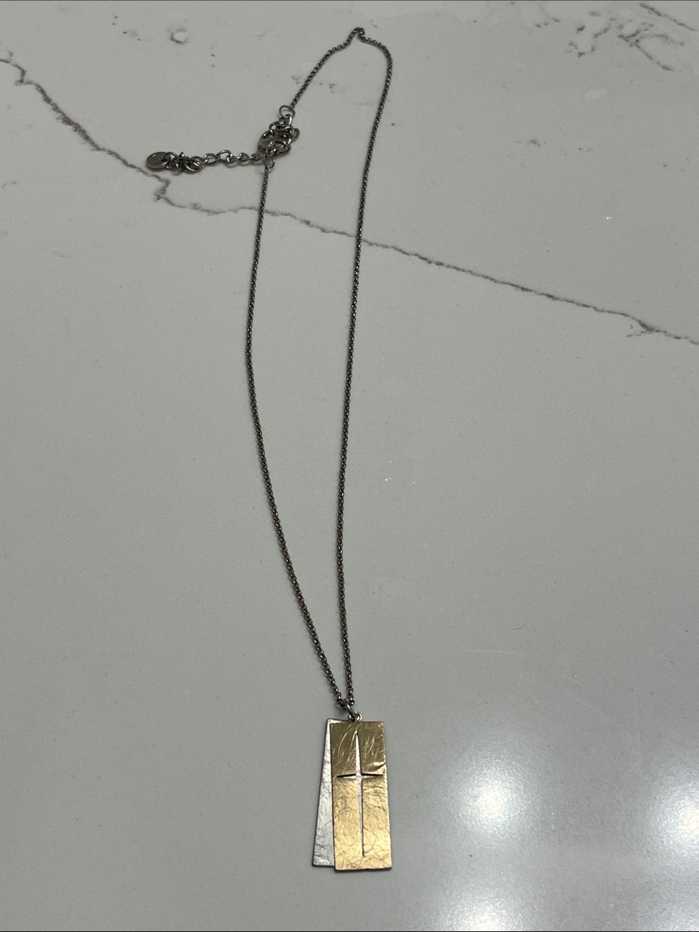 Gold Bar Pendant Necklace on Silver Chain